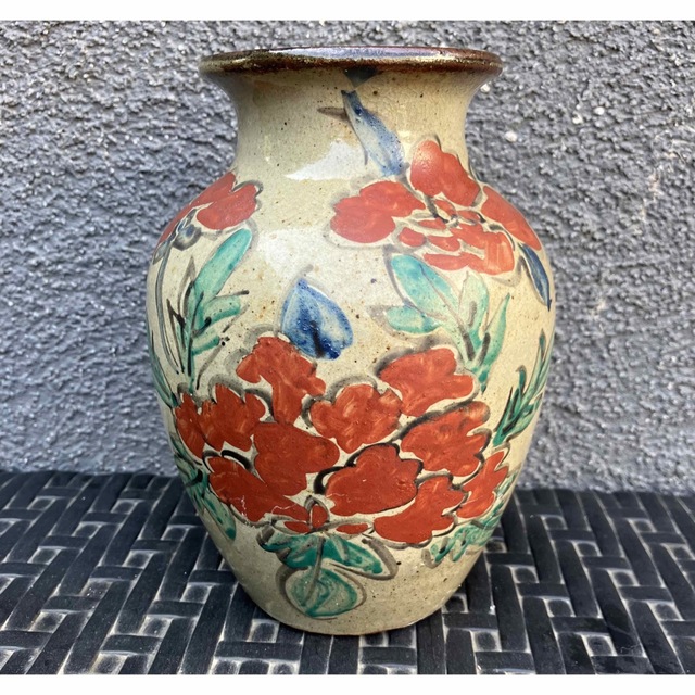 緑林シリーズ 琉球陶器 壺屋焼 小橋川仁王造 花瓶 共箱 M R3972B