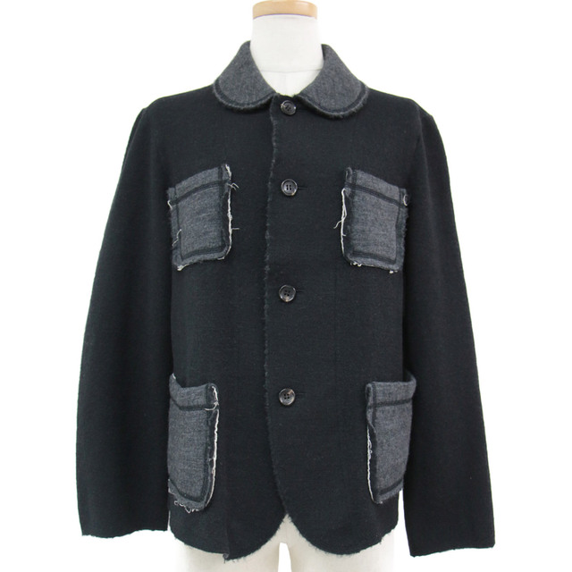 tricot COMME des GARCONS トリコ コム デ ギャルソン カーディガン トップス ブラック グレー 黒 M ジャケット ニット セーター 襟付き 丸襟 長袖 ポケット 縮絨 ウール AD2003 おしゃれ シンプル 無地 着回し ブランド 【レディース】