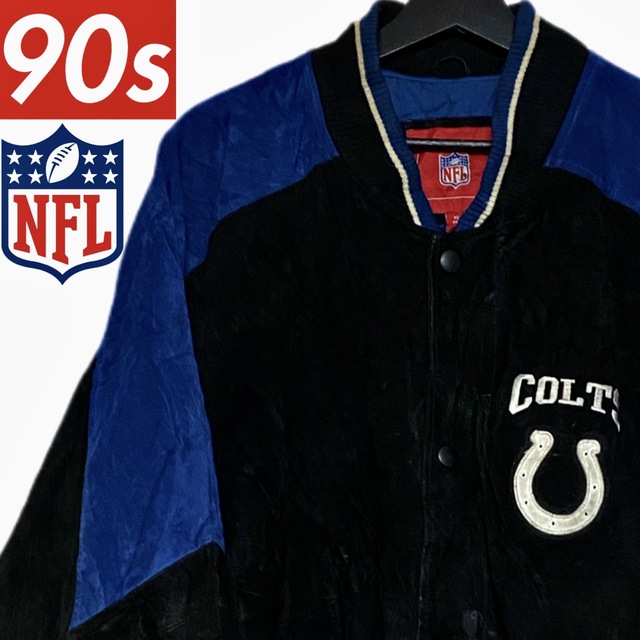 90s NFL ビンテージ レザージャケット スタジャン ブラック USA