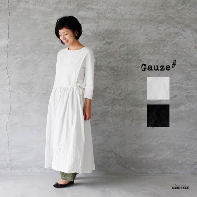 Gauze# ガーゼ リネンamish ドレス エプロン ワンピース ホワイト