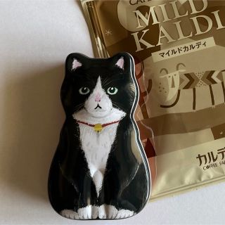 カルディ(KALDI)の★ミニねこ缶のみ★ KALDI  カルディ　ミニねこ缶　黒白ハチワレ猫(小物入れ)