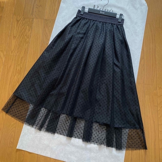 可愛すぎるフェミニンデザイン♪ ルネ ドットチュールスカート 36