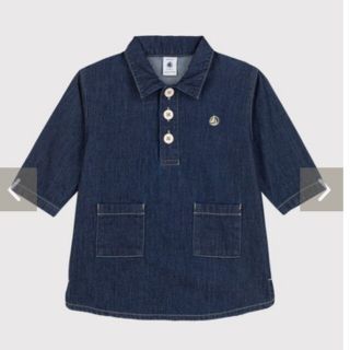 プチバトー(PETIT BATEAU)のプチバトー デニム衿付きワンピース 36m 95cm(ワンピース)