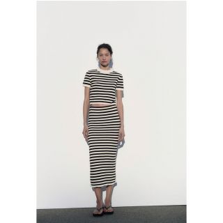 ザラ(ZARA)のZARA ストライプ シェニールトップス Mサイズ(Tシャツ(半袖/袖なし))