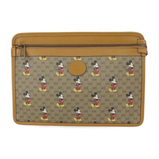 グッチ(Gucci)のGUCCI グッチ ミニGGスプリーム ディズニーコラボ ミッキー  セカンドバッグ 602552 PVC レザー  ブラウン系 ゴールド金具  クラッチバッグ ポーチ 【本物保証】(クラッチバッグ)