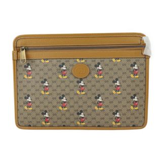 グッチ(Gucci)のGUCCI グッチ ミニGGスプリーム ディズニーコラボ ミッキー セカンドバッグ 602552 PVC レザー  ブラウン系 ゴールド金具  クラッチバッグ ポーチ 【本物保証】(クラッチバッグ)