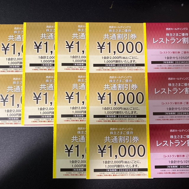 西武ホールディングス 株主優待 共通割引券 10枚+レストラン割引券 3枚