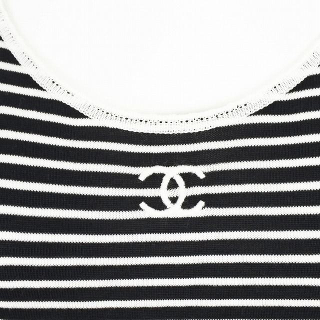 [USED/]CHANEL シャネル 半袖Ｔシャツ トップス ボーダー ホワイト ブラック 半袖 美品 38サイズ ブラック ホワイト コットン 38  ai-tdc-015083