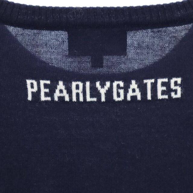 PEARLY GATES(パーリーゲイツ)のパーリーゲイツ ウール100％ ニット ゴルフウェア 1 ネイビー系 PEARLY GATES 長袖 セーター ロゴ レディース 【中古】  【230322】 スポーツ/アウトドアのゴルフ(ウエア)の商品写真