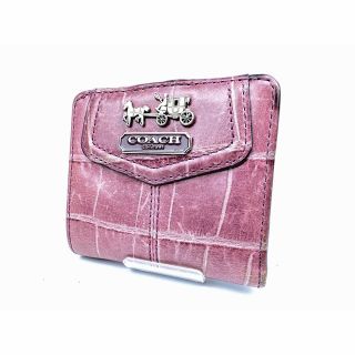 コーチ(COACH)のコーチ クロコ型押しレザー ２つ折り財布 ミニウォレット 赤紫 ピンク パープル(財布)