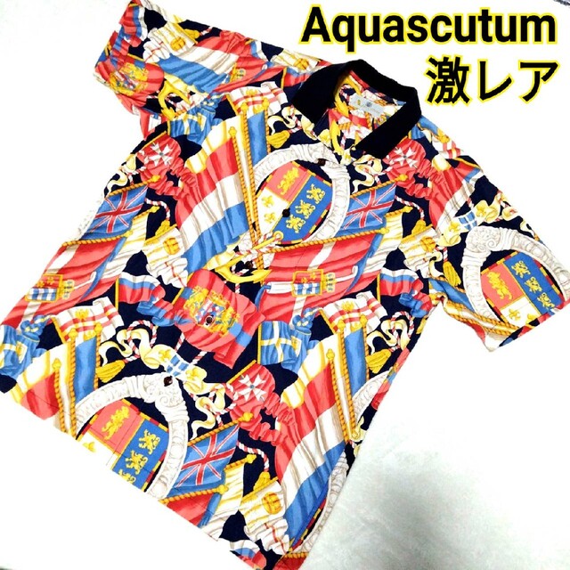 激レア　希少　Aquascutumアクアスキュータム　柄シャツ　アロハシャツ