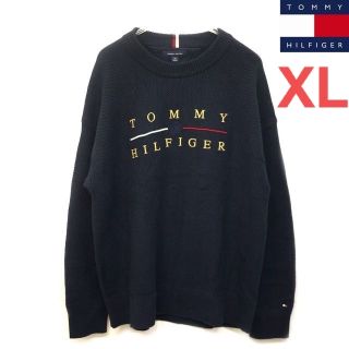 トミーヒルフィガー(TOMMY HILFIGER)のトミーヒルフィガー 刺繍ロゴ コットンニットセーター トップス(XL)紺 ゴルフ(ニット/セーター)