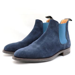 クロケットアンドジョーンズ(Crockett&Jones)の美品 クロケット&ジョーンズ バーニーズ別注 チェルシー9 スエードレザー サイドゴアブーツ メンズ ブルー 6.5 ＃318 CROCKETT&JONES(ブーツ)