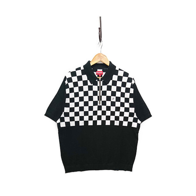 SUPREME シュプリーム Checkerboard Zip Polo チェッカーボード ポロ ニット 半袖 ニット ブラック サイズL 正規品 / 28597