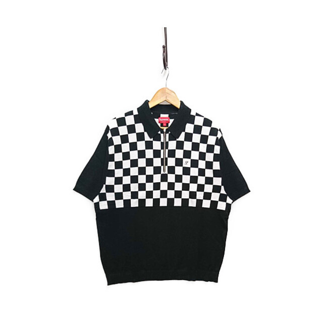 約69cm身幅SUPREME シュプリーム Checkerboard Zip Polo チェッカーボード ポロ ニット 半袖 ニット ブラック サイズL 正規品 / 28597