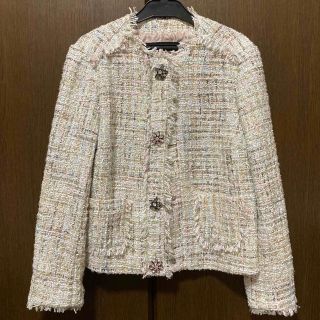 ザラ(ZARA)のZARA☆ビジューツイードジャケット(ノーカラージャケット)