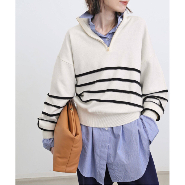 【GOOD GRIEF/グッドグリーフ】Border Zip Knit TOP