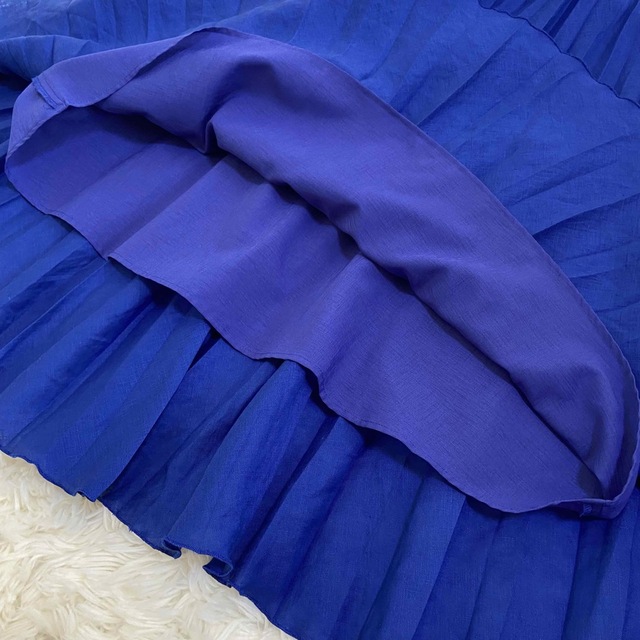 ANAYI(アナイ)の美品☆ 美品☆ANAYI アナイ リネン100% プリーツスカート ブルー 36 レディースのスカート(ロングスカート)の商品写真