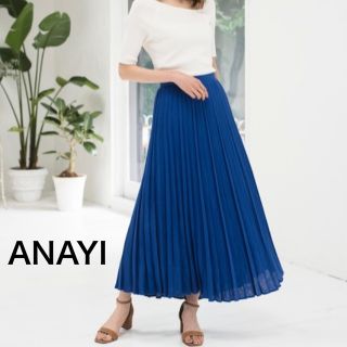 アナイ(ANAYI)の美品☆ 美品☆ANAYI アナイ リネン100% プリーツスカート ブルー 36(ロングスカート)