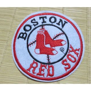 灰白円レトロデザイン◆激渋RedSoxレッドソックス野球ベースボール刺繍ワッペン(応援グッズ)