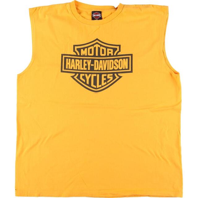 ハーレーダビッドソン 両面プリントTシャツ ノースリーブ L イエロー 黄色