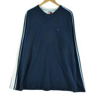 トミーヒルフィガー(TOMMY HILFIGER)の古着 90年代 トミーヒルフィガー TOMMY HILFIGER Vネックスウェット トレーナー メンズXXL ヴィンテージ /eaa305869(スウェット)