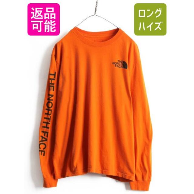 ノースフェイス 袖プリント 長袖 Tシャツ ロンT XL アウトドア オレンジ