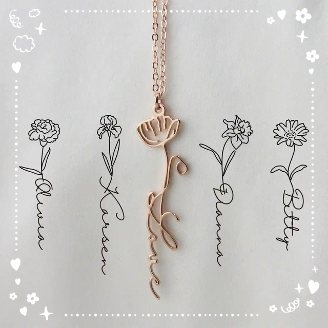 オーダーメイド　名入れネックレス　誕生花 レディースのアクセサリー(ネックレス)の商品写真