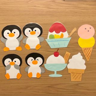 夏　壁面　壁面飾り　ペンギン　アイスクリーム壁面　保育園　幼稚園(型紙/パターン)