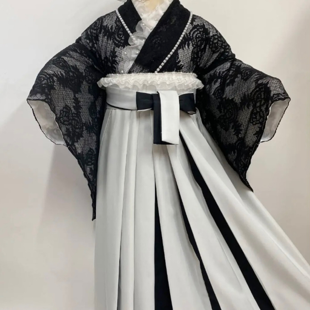 ソルボワ 袴 レース バイカラー フリル 卒業式 黒 着物 ゴスロリ