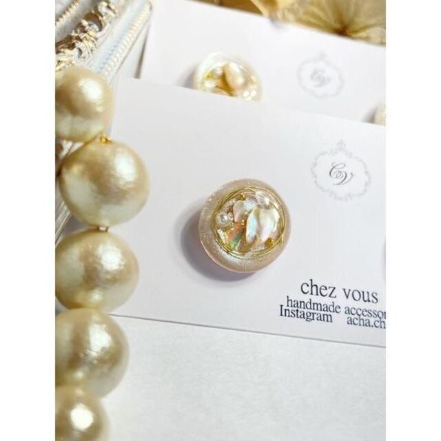 【chez vous】OVAL pearl ピアス (MA)　【未使用】 ハンドメイドのアクセサリー(ピアス)の商品写真