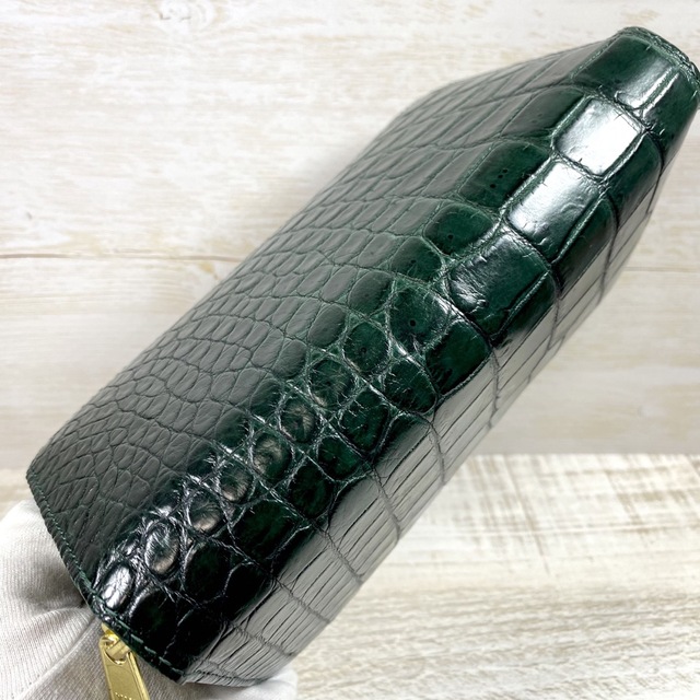 エクルベージュ クロコダイル 長財布 グリーン YKK ワニ革 本物 G213