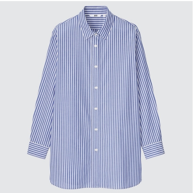 UNIQLO(ユニクロ)のUNIQLO　コットンストライプロングシャツ　Sサイズ レディースのトップス(シャツ/ブラウス(長袖/七分))の商品写真