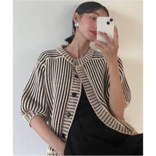 CLANE STRIPE CABLE HALF SLEEVE CARDIGAN-