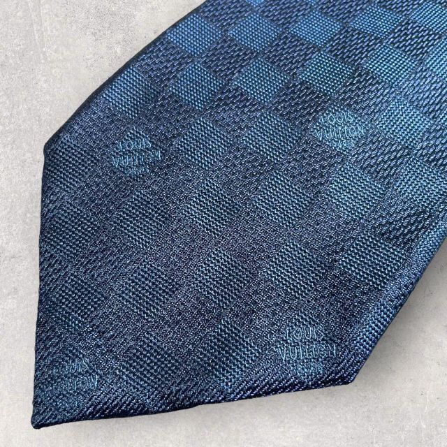 美品 LOUIS VUITTON ルイヴィトン ダミエ柄 ネクタイ ネイビー 紺 最大
