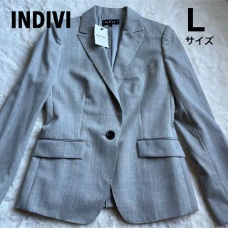 インディヴィ(INDIVI)の新品タグ付き☆ INDIVI インディヴィ　テーラードジャケット　L グレー(テーラードジャケット)