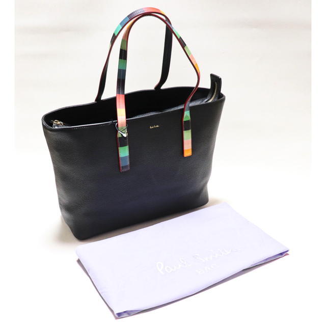 ポールスミス》新品 シボ感 マルチストライプレザートートバッグ
