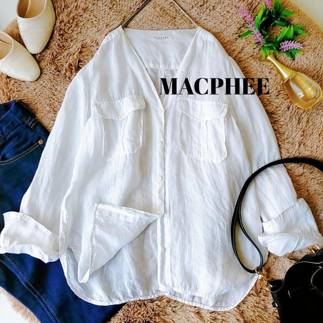 MACPHEE(マカフィー)のみき様ご専用です【マカフィー】ホワイト　長袖リネンシャツ　リネン100%　薄手 レディースのトップス(シャツ/ブラウス(長袖/七分))の商品写真
