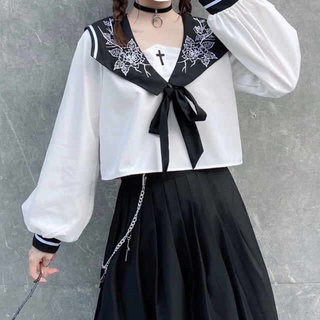 税込) A16レディース 学園風 白 セーラー服 ビジュアル クール 暗黒