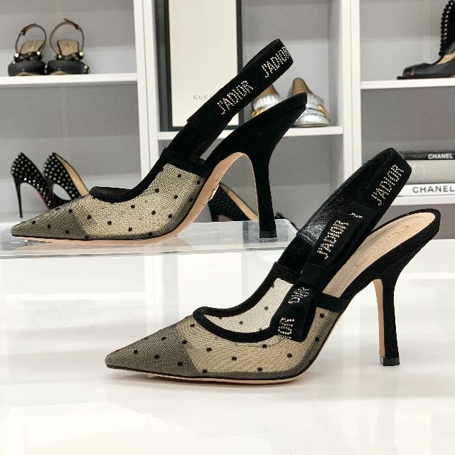 詰替え Dior ブラックメッシュドットパンプス | academiadevendasmb.com.br