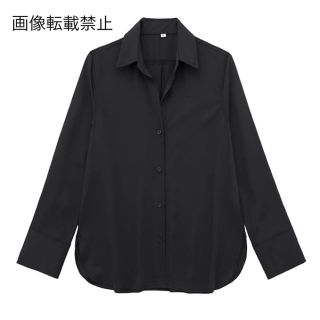 🎓3月新作🏫10819◇black シルクサテン調 ベーシック シャツブラウス (シャツ/ブラウス(長袖/七分))