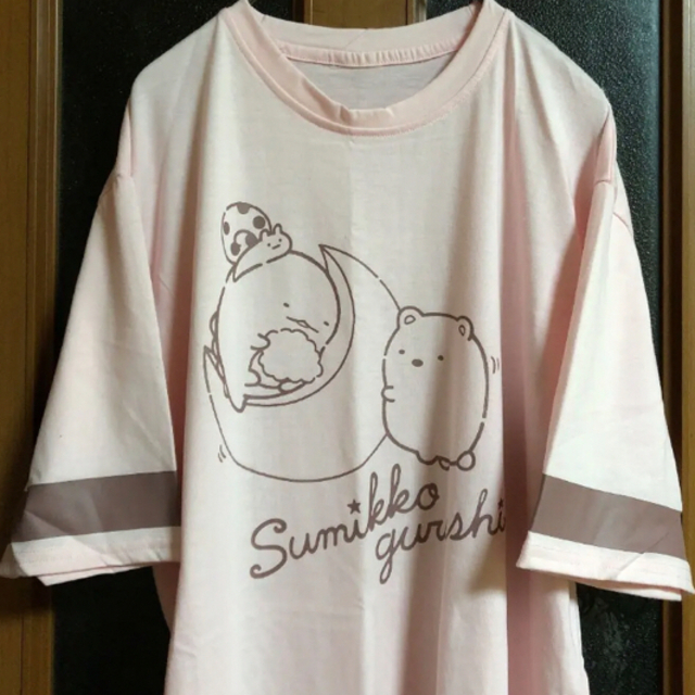 すみっコぐらし(スミッコグラシ)のすみっコぐらし  星空さんぽ ロングTシャツ  フリーサイズ ピンク レディースのトップス(Tシャツ(半袖/袖なし))の商品写真