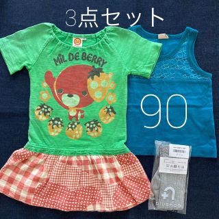 【3点】 90 ワンピース タンクトップ  半袖  女の子 春 夏　ハイソックス(ワンピース)