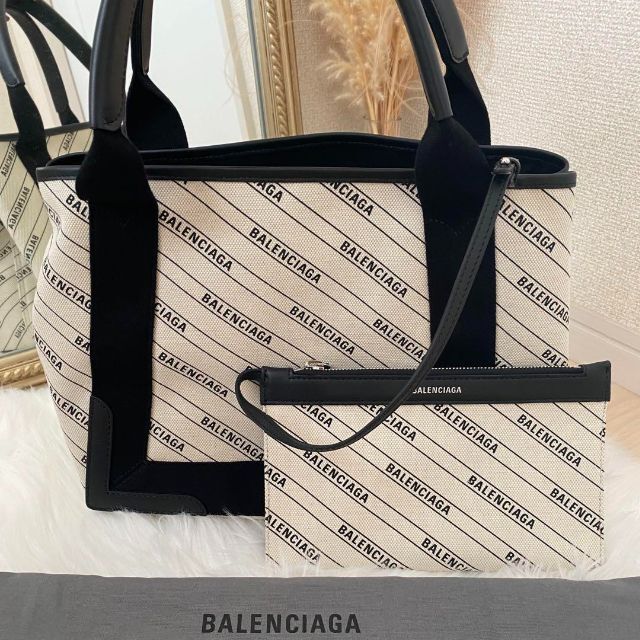 BALENCIAGA バレンシアガ ネイビーカバス ロゴ S ハンドバッグ