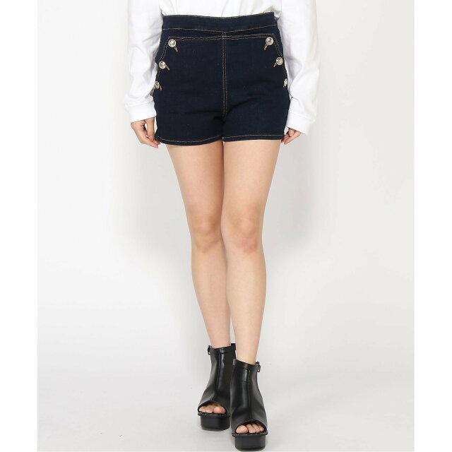 【インディゴブルー(RISW)】(W)Exposed Buttons Denim Shorts