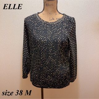 エル(ELLE)の美品★ELLE★ブラック★ベージュドット柄プリーツデザインブラウス★M(シャツ/ブラウス(長袖/七分))