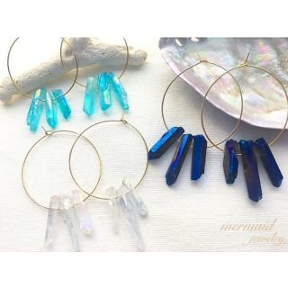 天然石 クリスタル フープピアス ゴールド 水晶 mermaid jewelry(ピアス)