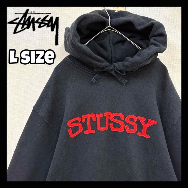 希少】STUSSYパーカー ステューシー パーカー センターロゴ Lサイズ