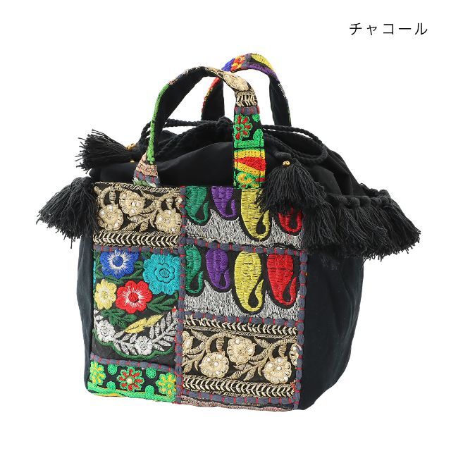 インド伝統柄 カンバディアパッチ トートバッグ 衣装 巾着付 刺繍