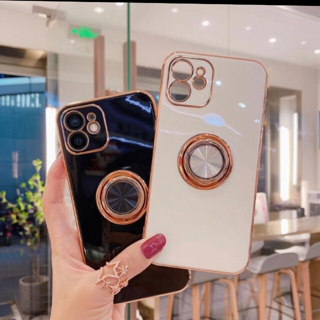 リング付き iPhone ケース 】iPhone7/8/ SE パープル 韓国の通販 by は